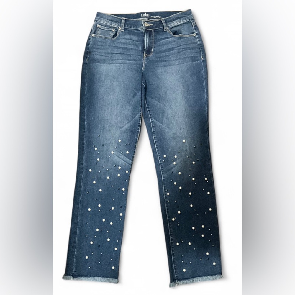 Soho New York & Company Straight Leg Pearl Embellished Jeans Women’s Size 6